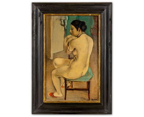 Kars (d.i. Jiří Karpeles), Georges (Kralupy b. Prag, Genf 1880/82-1945) Nue - Akt mit roten Pantoffeln  Sign. Öl auf Lwd. 61×