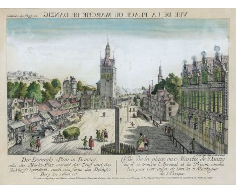 Danzig - Drei Guckkastenbilder  E. 18. Jh.  Das Recht Städtsche Rath-Haus nebst dem vordern Theil des langen Marckts. Der Dom