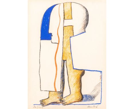 Antes , Horst (geb. 1936 in Heppenheim) Verhüllte Figur  1965 Farblithographie auf Bütten. 27,2×21 cm. Sign. u. num. 70/100. 
