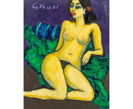 Kissel, Gernot  (Worms 1939-2008) Sitzender weiblicher Akt mit roter Blume im Haar  Sign. Öl auf Lwd. 100×80 cm. R.  (60008)
