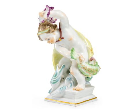 Thein, HeinrichSternzeichen Fische  Meissen, um 1975 Allegorische Kinderfigur. Farbig und mit wenig Gold bemalt. Auf goldgerä