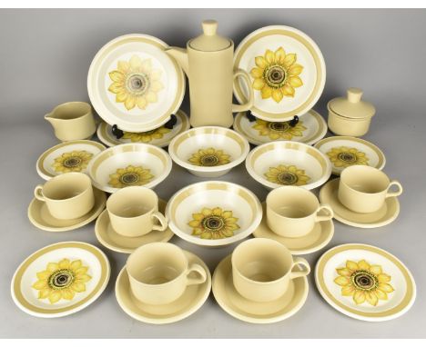 A 1970's Palissy Sunflower Coffee Set to Comprise Six Cups, Six Saucers, Six Side Plates, Milk ug, Sugar Bowl, Four Plates an