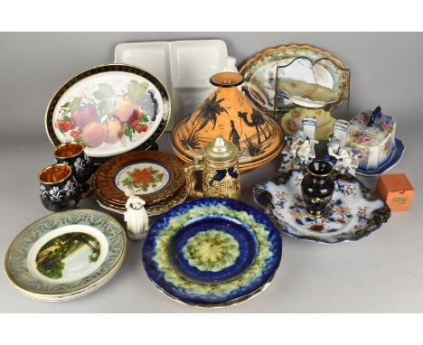 A Collection of Various Ceramics to Comprise Carlton Ware Two Tier Stand, Porthmadog Pottery Plate, Relief Tankard etc