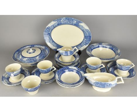 A Blue and White Myott Son &amp; Co. England's Countryside Twenty-Seven Piece Service to Comprise Cups, Saucers, Side Plates,