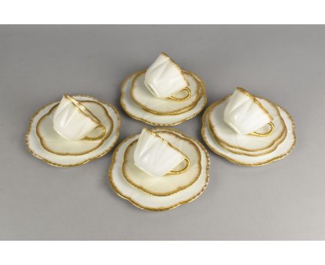 A Fourteen Piece Wileman Foley China White and Gilt Trim Service to Comprise Four Cups, Six Saucers and Four Side Plates