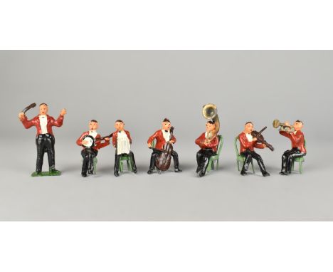 An Early 20th Century Charbens Lead Seven Piece Dance Band with Green Painted Chairs, Original Box but Condition Issues. Cond