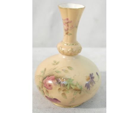 A Royal Worcester blush ivory vase with handpainted floral design