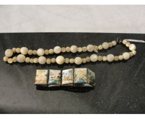 A vintage mother-of-pearl necklace; together with a Persian painted bracelet