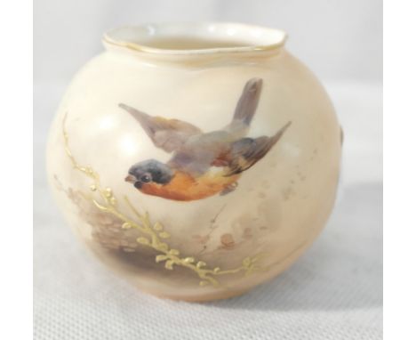 A Royal Worcester blush ivory vase depicting birds flying