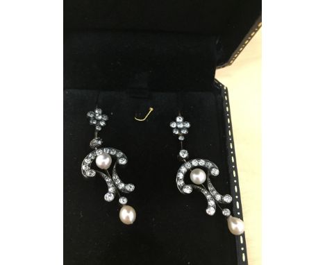 A 19th/20th C diamond & pearl articulated drop earrings