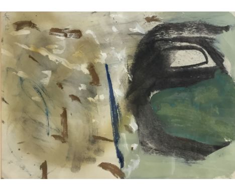Modern British School: Three mixed media on paper studies, abstract compositions, labels to verso 