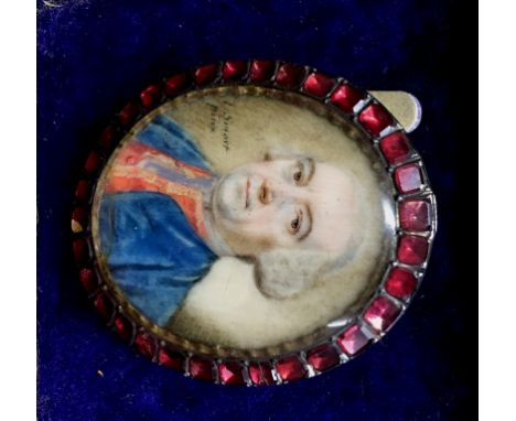 John Smart (1741-1811): A cased portrait miniature of a gentleman in blue jacket, signed 'J. Smart pinx', H 4 cm
