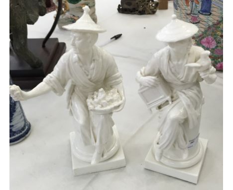 A pair of Royal Worcester blanc-de-chine Japanese style figures, modelled by Azori