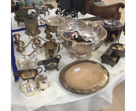 A large quantity of EPNS to inc punch bowl, ladle, entree dish, biscuit basket, wine coaster