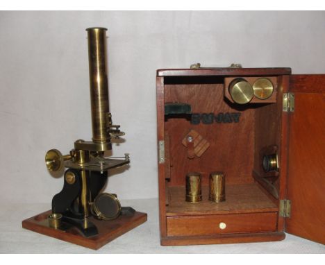 A cased 19th century microscope by Bakers of London