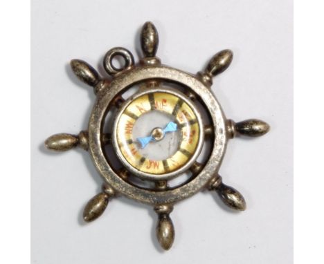 An early 20th century silver compass fob pendant 