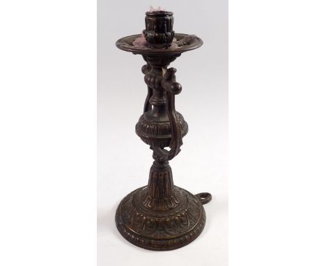 A cast brass ships candlestick, 26cm tall 