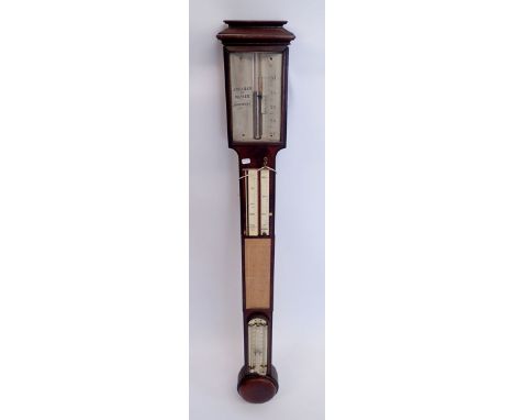 A Georgian mahogany stick barometer by Abraham &amp; Dancer, 97cm tall, with ivory scale, Ivory exemption certificate TTSV3B7