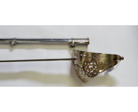 A George V Scottish dress sword with scabbard, shagreen handle and pierced hilt, blade 82cm 