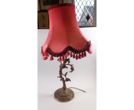 A brass foliate table lamp, 40cm to light fitting 