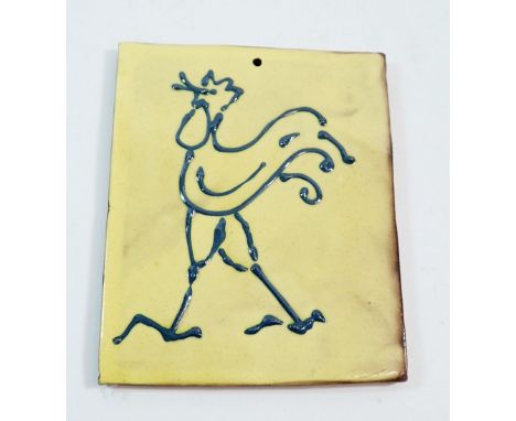 A terracotta tile with tube lined cockerel decoration, 17 x 14cm 