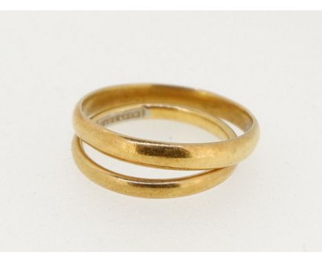 Two 22 carat gold wedding rings, 5g, size Q and size J to K