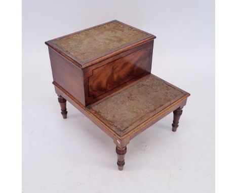 A Victorian mahogany library step stool with rise top and turned supports 