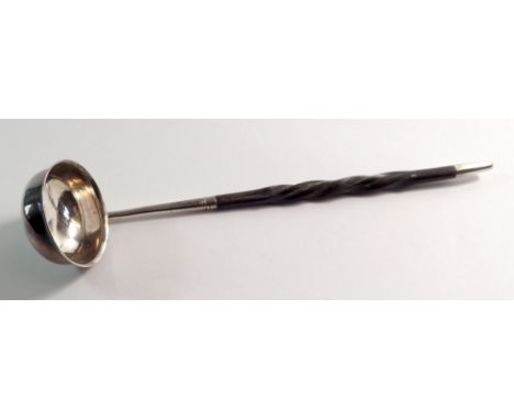 A small white metal horn handled punch ladle, 20cm long 