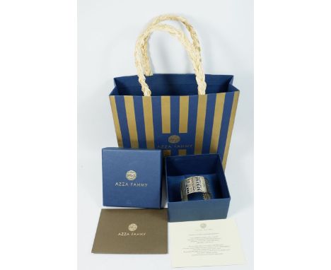 An Azza Fahmy white metal hinged pierced bangle, boxed with certificate and bag 