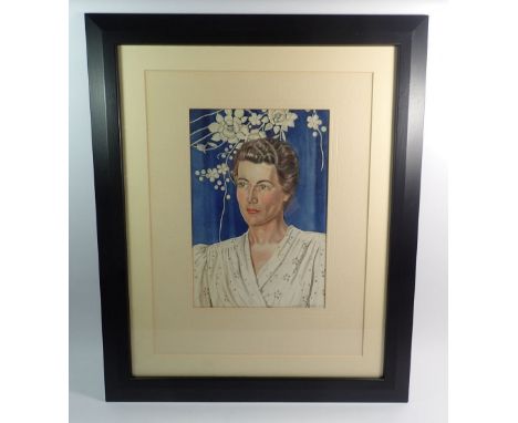 Millicent K Thrush - 1940's watercolour portrait of a woman, signed and dated 1942, 29 x 20cm 