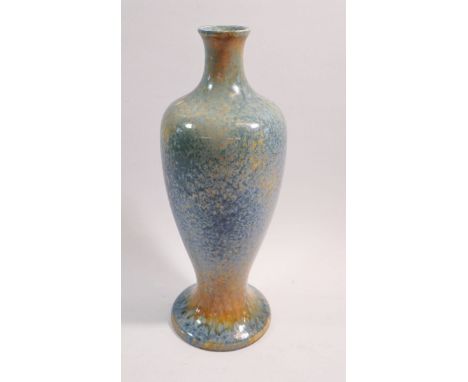 A Ruskin Pottery blue and ochre mottled lamp base, 31cm