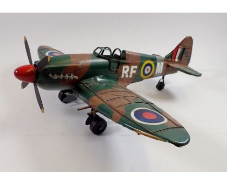 A large painted metal model Spitfire, 40cm long 