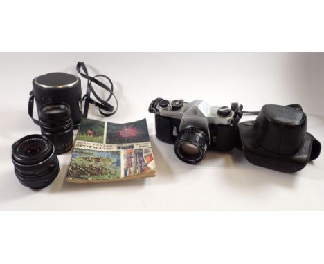 A Pentax Asahi Sportmatic camera plus two lenses:- a Carl Zeiss Jena and Harmony Telephoto 