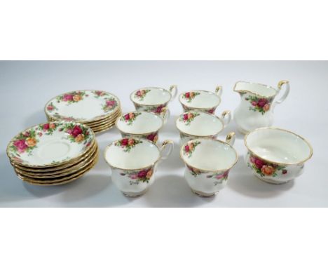 A Royal Albert Old Country Roses tea service to include six cups and saucers, six tea plates, milk and sugar 