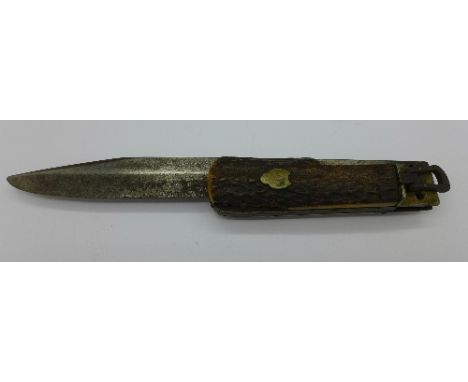 A 'saufanger' folding hunting knife with antler handle, a/f
