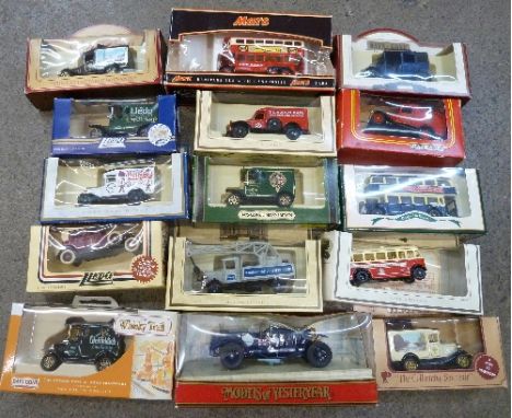 Fifteen die-cast model vehicles