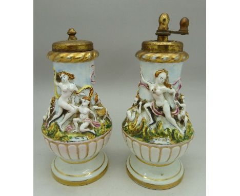 A Florentine salt pot and grinder, a/f