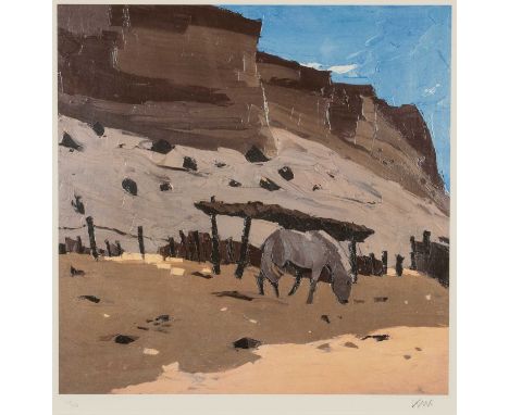 ‡ SIR KYFFIN WILLIAMS RA (Welsh 1918-2006) limited edition (57/150) lithograph - Patagonian landscape entitled verso, 'Horses