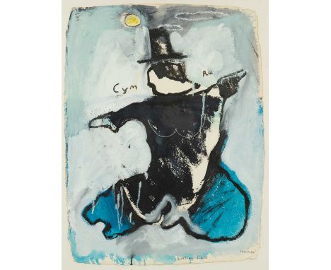 ‡ IWAN BALA (Welsh b.1956) mixed media on paper - political statement on the Welsh Nation and entitled 'Hon' with an outline 