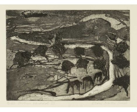 ‡ ELERI MILLS (Welsh b.1955) limited edition (4/40) etching - entitled 'Tirlun Barddol', (Bardic landscape), signed, 15 x 20c