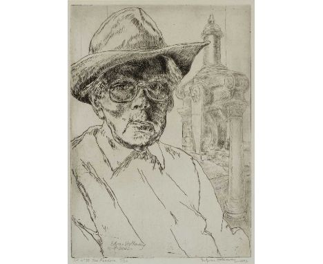 EDGAR HOLLOWAY (English, lived Wales 1914-2008) limited edition (5/30) etching - entitled verso, 'Self Portrait No.30, The Fe