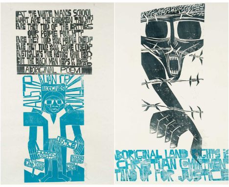 ‡ PAUL PETER PIECH (American, lived / worked Wales 1920-1996) two lithographs of two-colours - relating to Aboriginal land ri