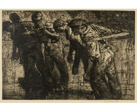 ‡ SIR FRANK BRANGWYN RA (Welsh 1867-1956) etching - group of workers towing a rope, circa 1906, fully signed in pencil, 53 x 