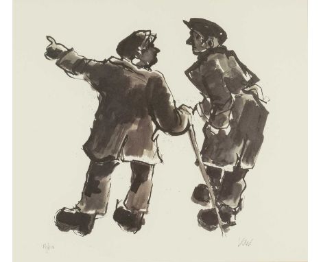 ‡ SIR KYFFIN WILLIAMS RA (Welsh 1918-2006) limited edition (artist proof) lithograph - two farmers talking, signed with initi