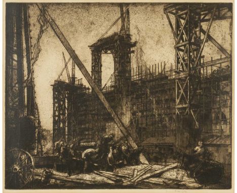 ‡ SIR FRANK BRANGWYN RA (Welsh 1867-1956) etching - construction of the Victoria & Albert Museum, fully signed in pencil, 52 