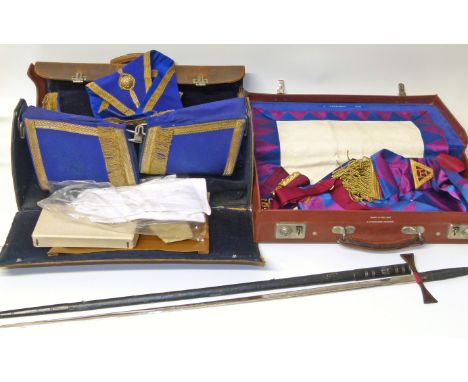 Masonic sword and scabbard together with two cases of Masonic regalia. Condition reports are not available for this auction