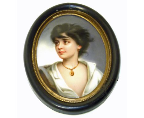 Continental porcelain oval plaque painted with a portrait of a lady Condition reports are not available for this auction
