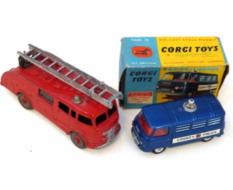 Corgi Toys Commer Police van No. 464 complete with original box and Dinky Toys un-boxed fire engine 555. Condition reports ar