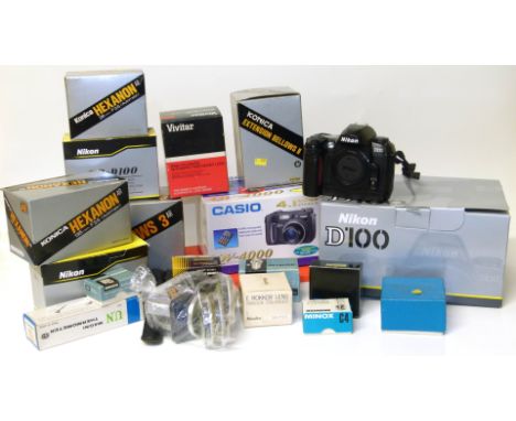 Nikon D100 SLR camera with boxed accessories and other camera equipment also a Casio QV-4000 Condition reports are not availa