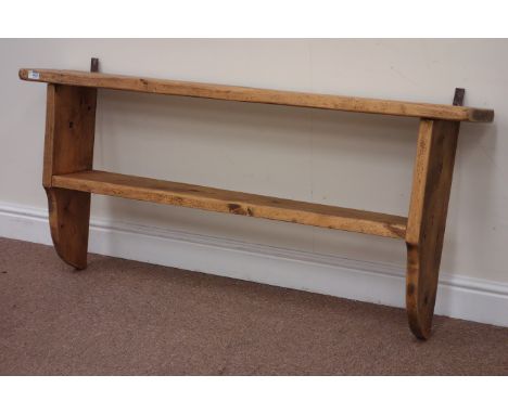 Wall mounted waxed rustic pine shelf, W137cm Condition Report Click here for further images, condition, auction times & deliv